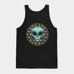 Grey Xenomorph Alien being on Flower of Life Symbol Tank Top